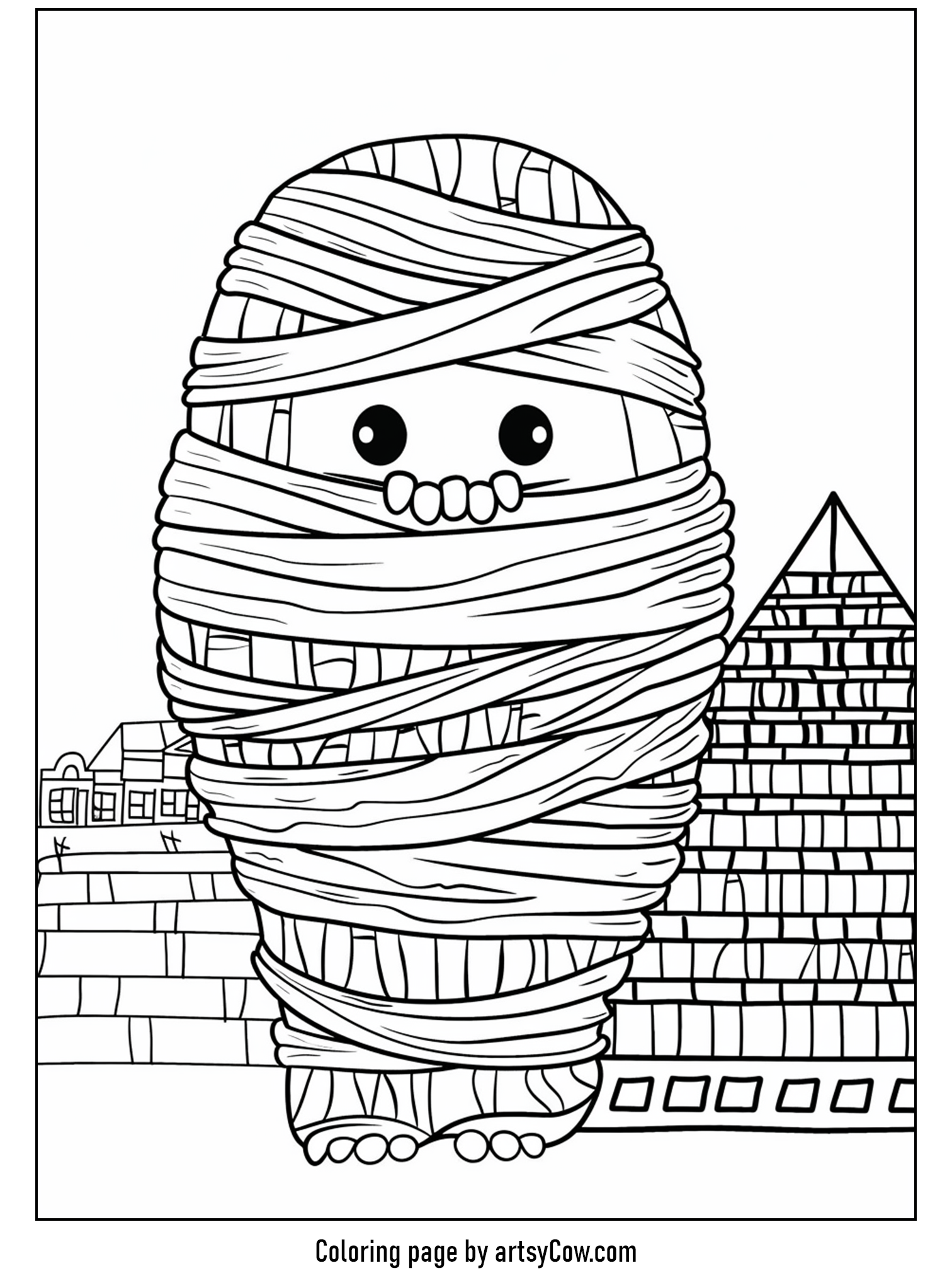 A joyful mummy wrapped in playful bandages